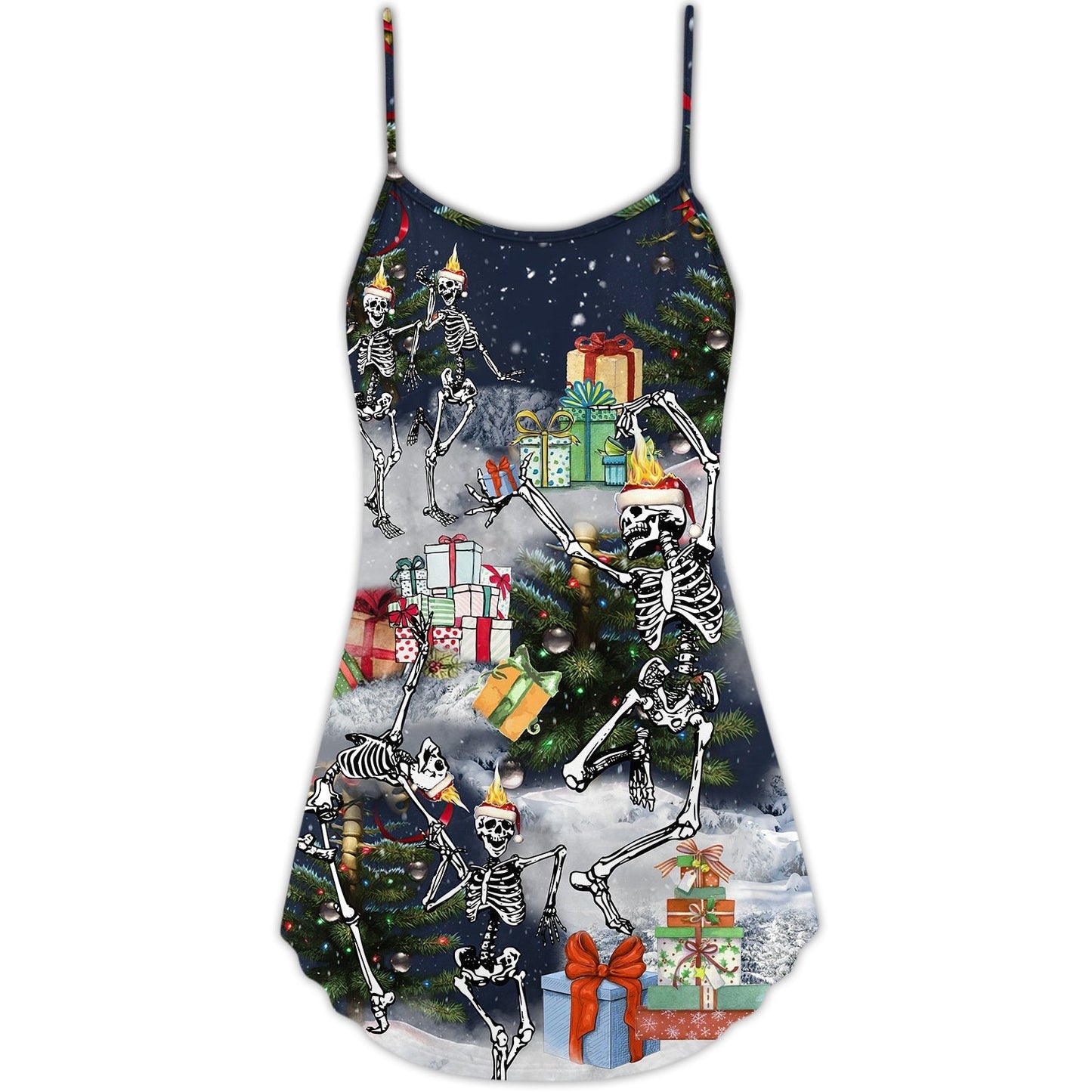 Christmas Skull Dancing Holiday – Women's Summer Sleeveless V-Neck Camisole Dress