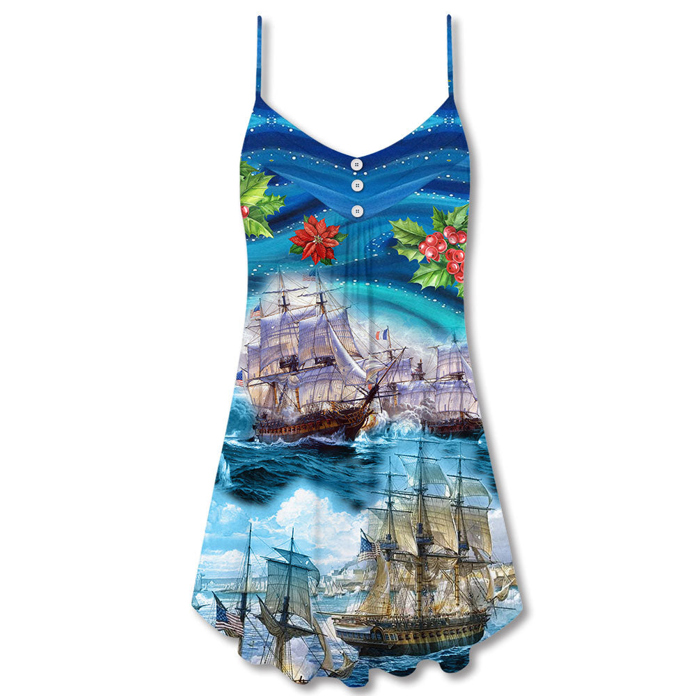 Sailing Merry Christmas Starry Night – Women's Summer Sleeveless V-Neck Camisole Dress