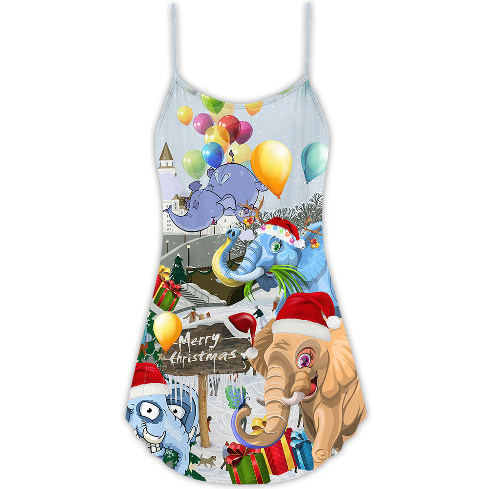 Elephant Funny Christmas Day – Women's Summer Sleeveless V-Neck Camisole Dress