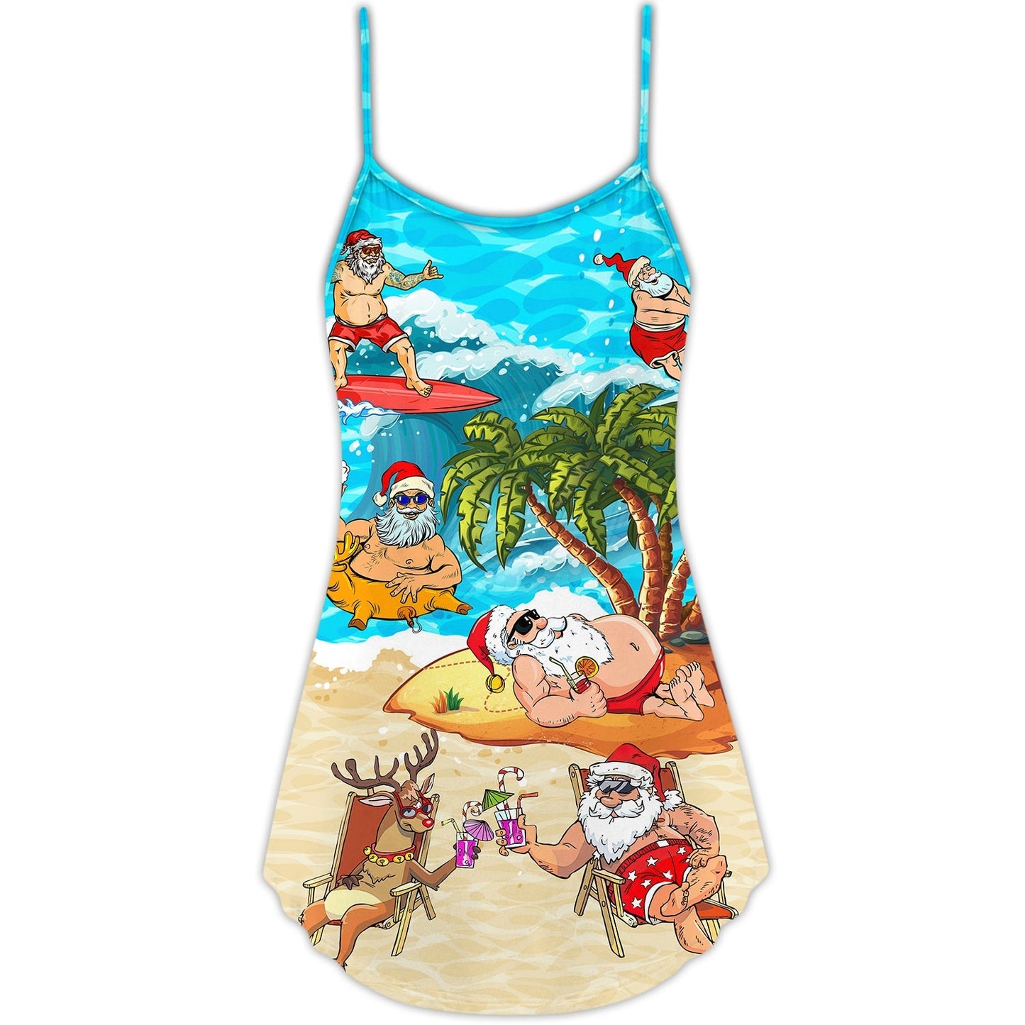 Santa Beach Chill Holiday V-Neck Sleeveless Cami Dress For Festive Events And Casual Summer Styling