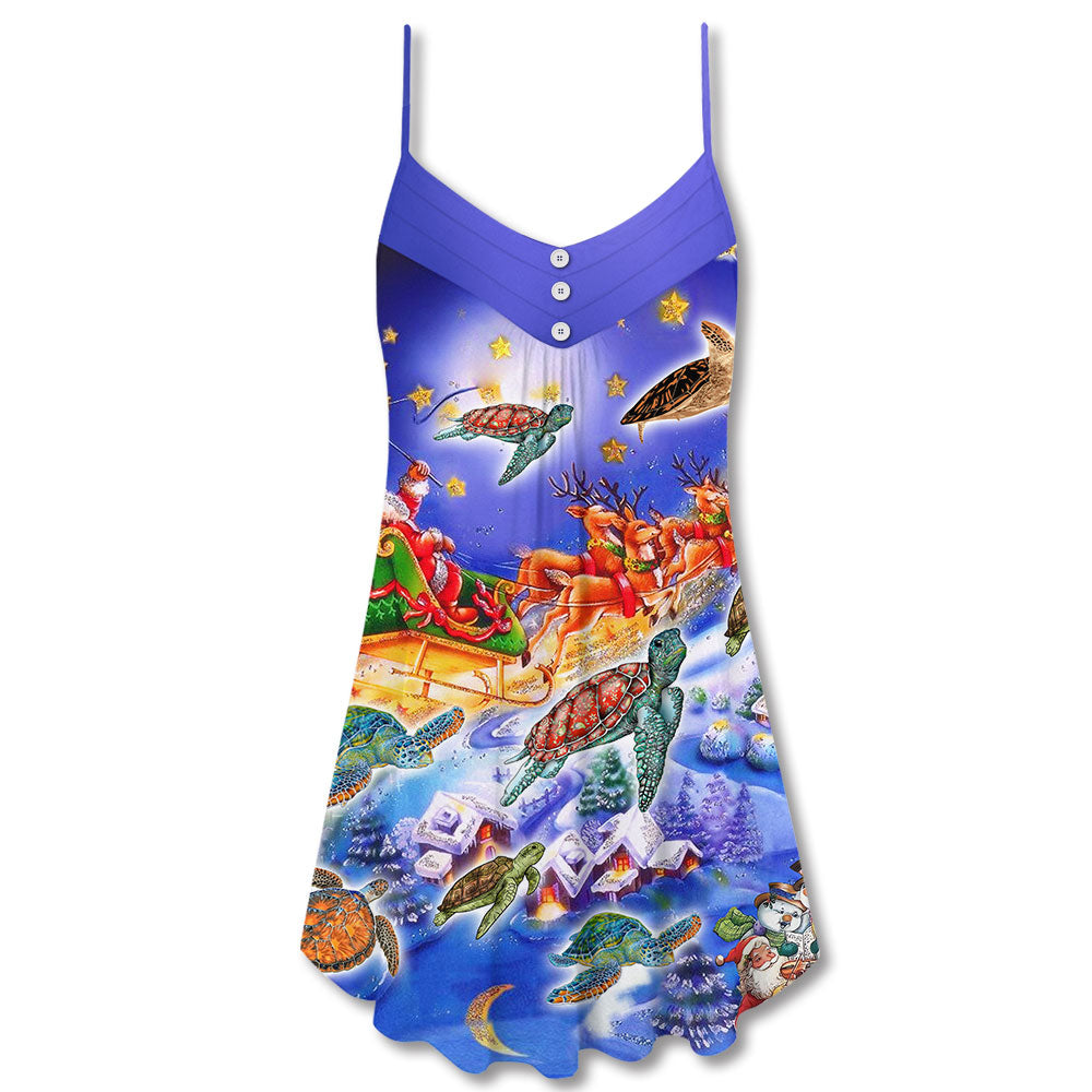 Turtle Santa Merry Christmas Snow – Women's Summer Sleeveless V-Neck Camisole Dress