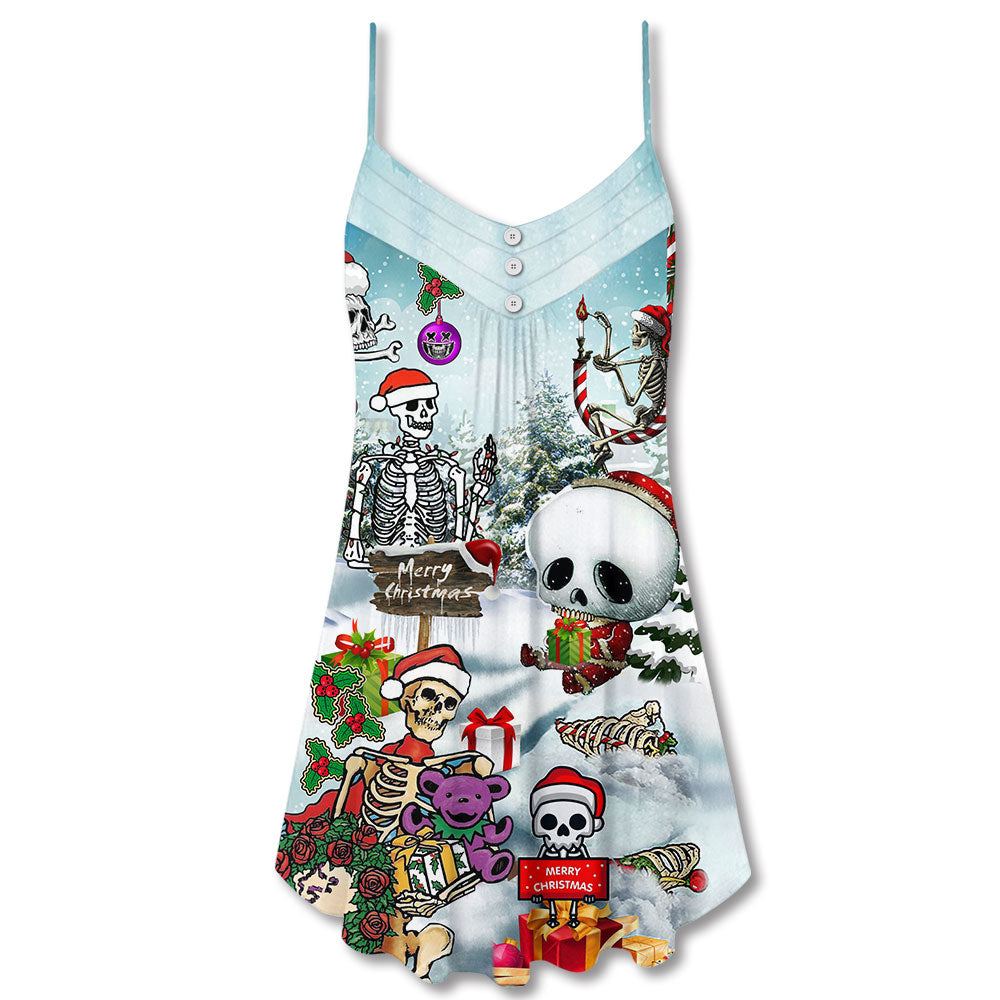 Skull Christmas Snow Vibe – Women's Summer Sleeveless V-Neck Camisole Dress