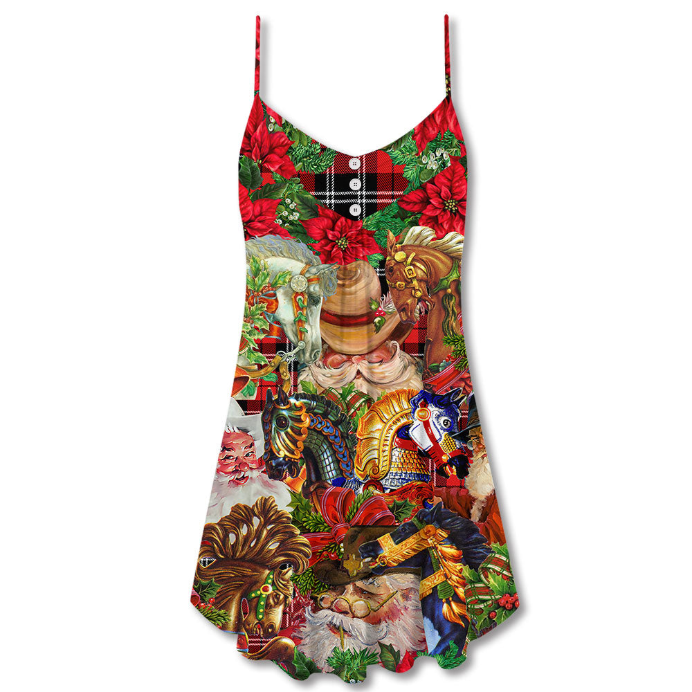 Santa Cowboy Red Style Merry Christmas – Women's Summer Sleeveless V-Neck Camisole Dress