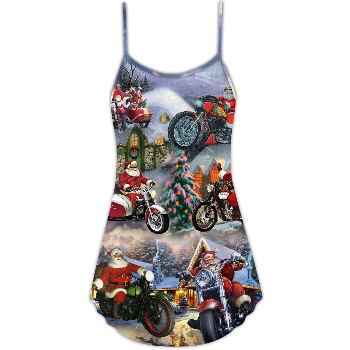 Christmas Santa Motorcycle Gift Light V-Neck Sleeveless Cami Dress For Festive Events And Casual Summer Styling