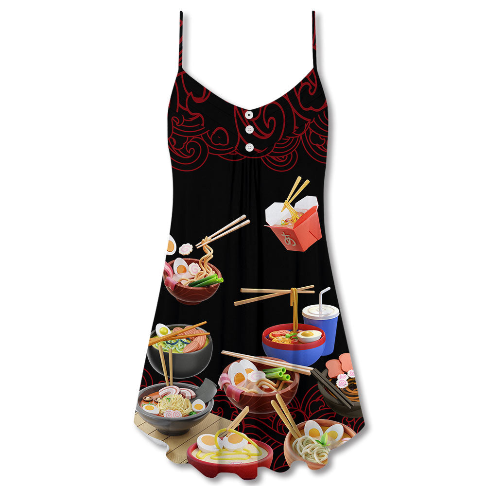 Ramen Fast Food Delicious V-Neck Sleeveless Cami Dress For Food Lovers Festivals And Relaxed Warm Weather Style