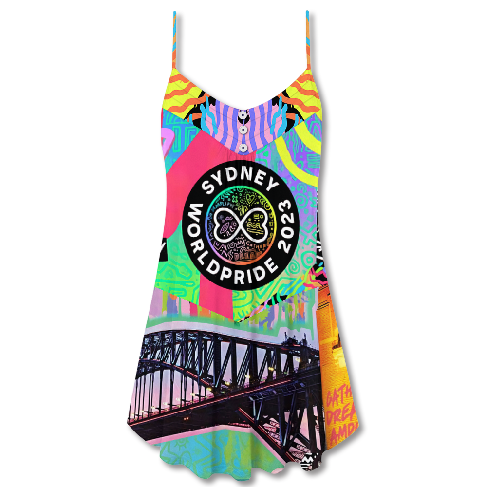 Colorful Pride Festival V-Neck Sleeveless Cami Dress For Vacations Parties And Expressive Warm Weather Styling