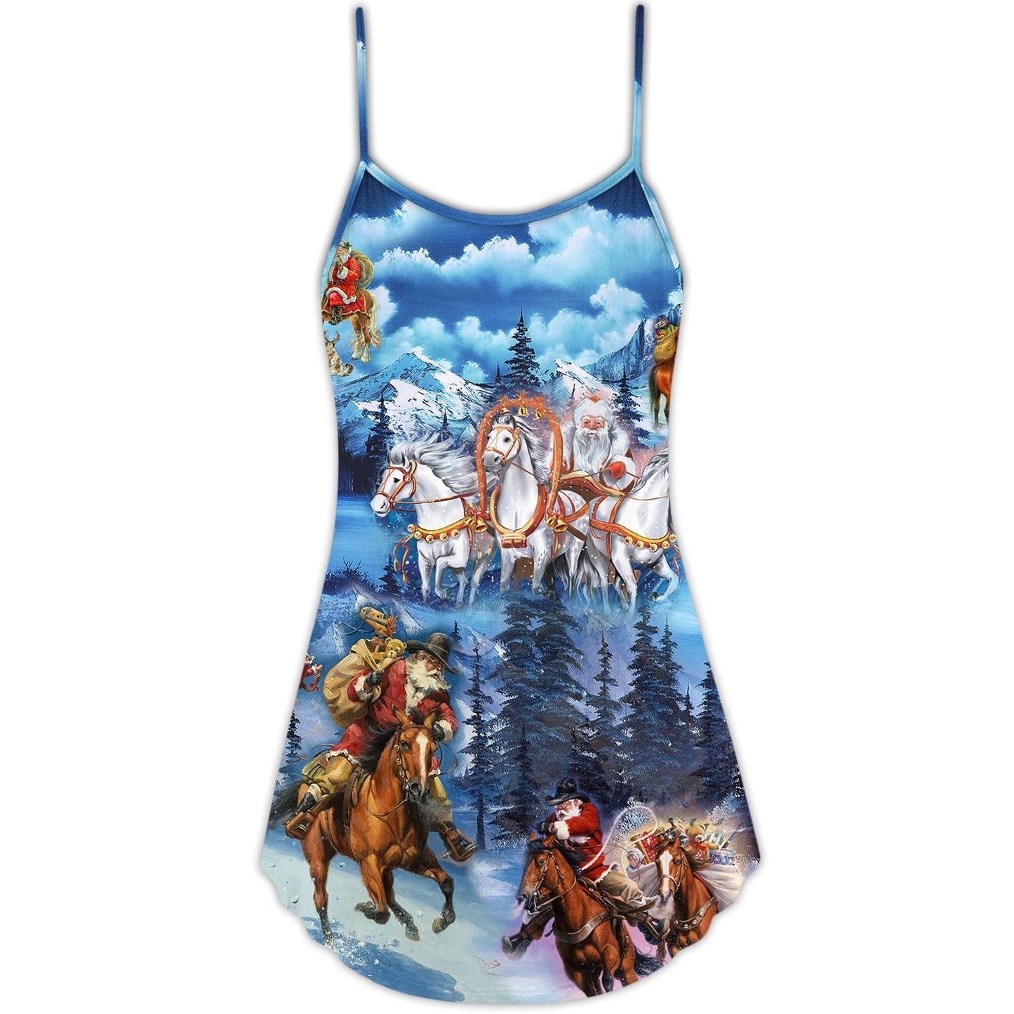 Horses And Santa Christmas Love V-Neck Sleeveless Cami Dress For Festive Events And Casual Summer Styling