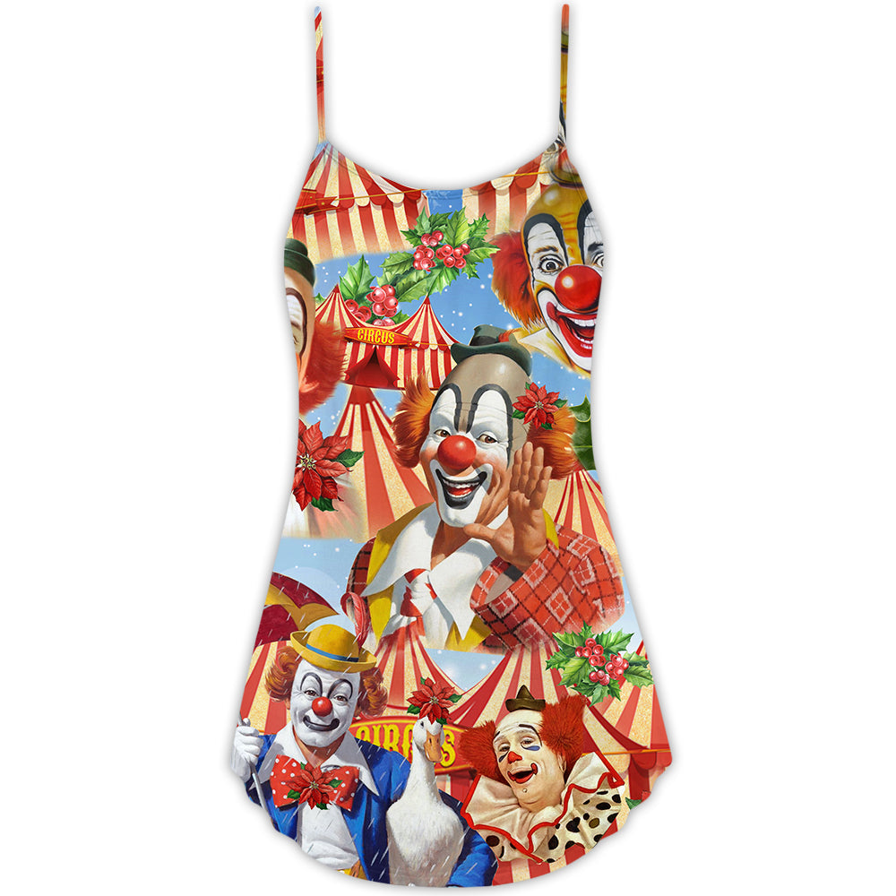 Clown Happy Snow Christmas Flowers V-Neck Sleeveless Cami Dress For Festive Events And Casual Summer Styling