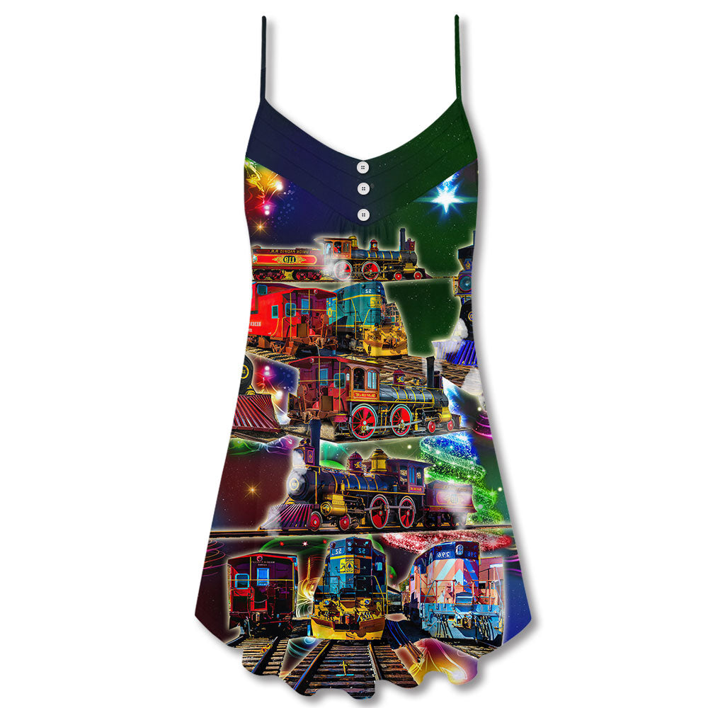 Vintage Train Merry Christmas Vibe – Women's Summer Sleeveless V-Neck Camisole Dress
