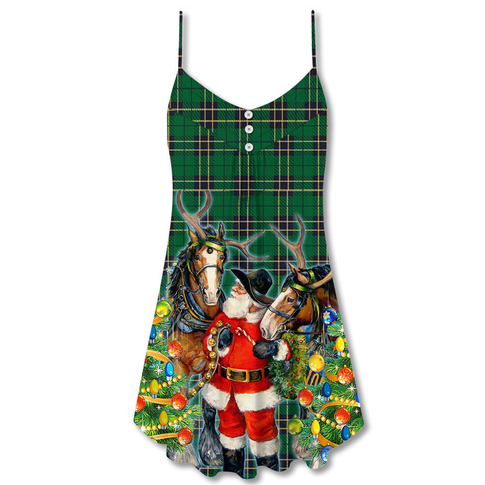 Santa Cowboy Green Christmas Style – Women's Summer Sleeveless V-Neck Camisole Dress