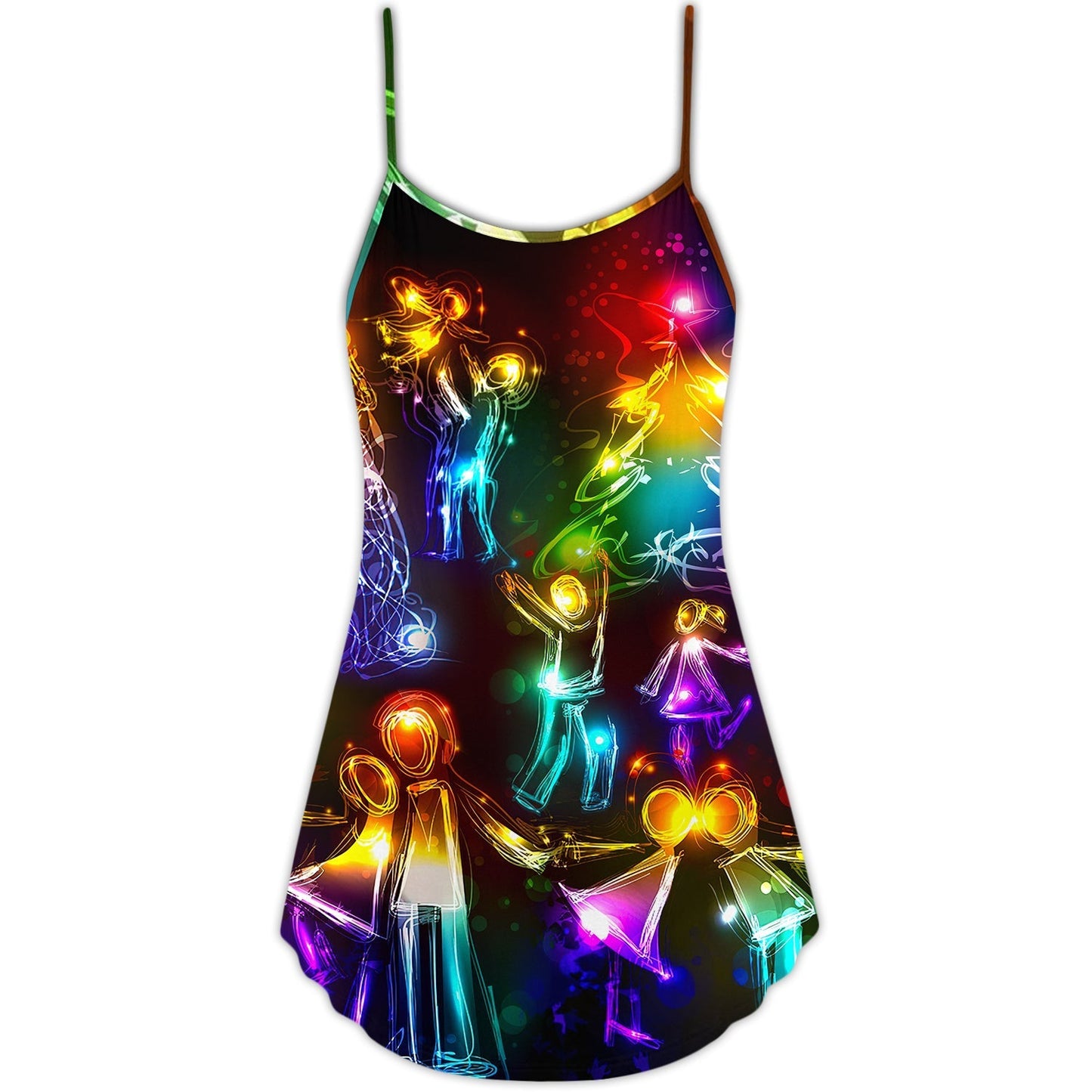 Christmas Family Love Tree Neon – Women's Summer Sleeveless V-Neck Camisole Dress