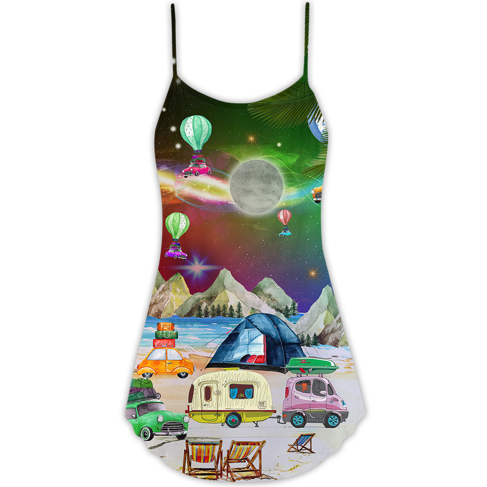 Camping Night Christmas Adventure V-Neck Sleeveless Cami Dress For Summer Events And Comfortable Everyday Style