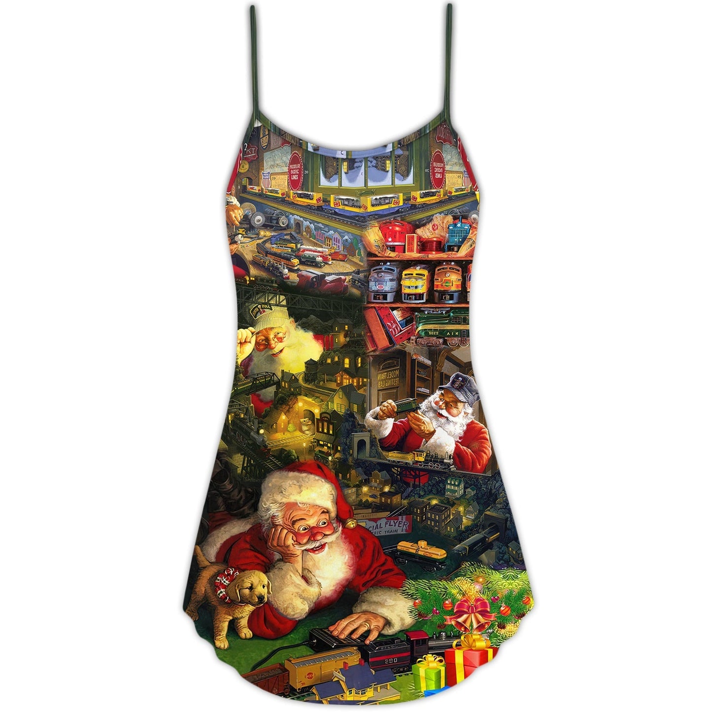 Christmas Santa Toy Train Factory – Women's Summer Sleeveless V-Neck Camisole Dress