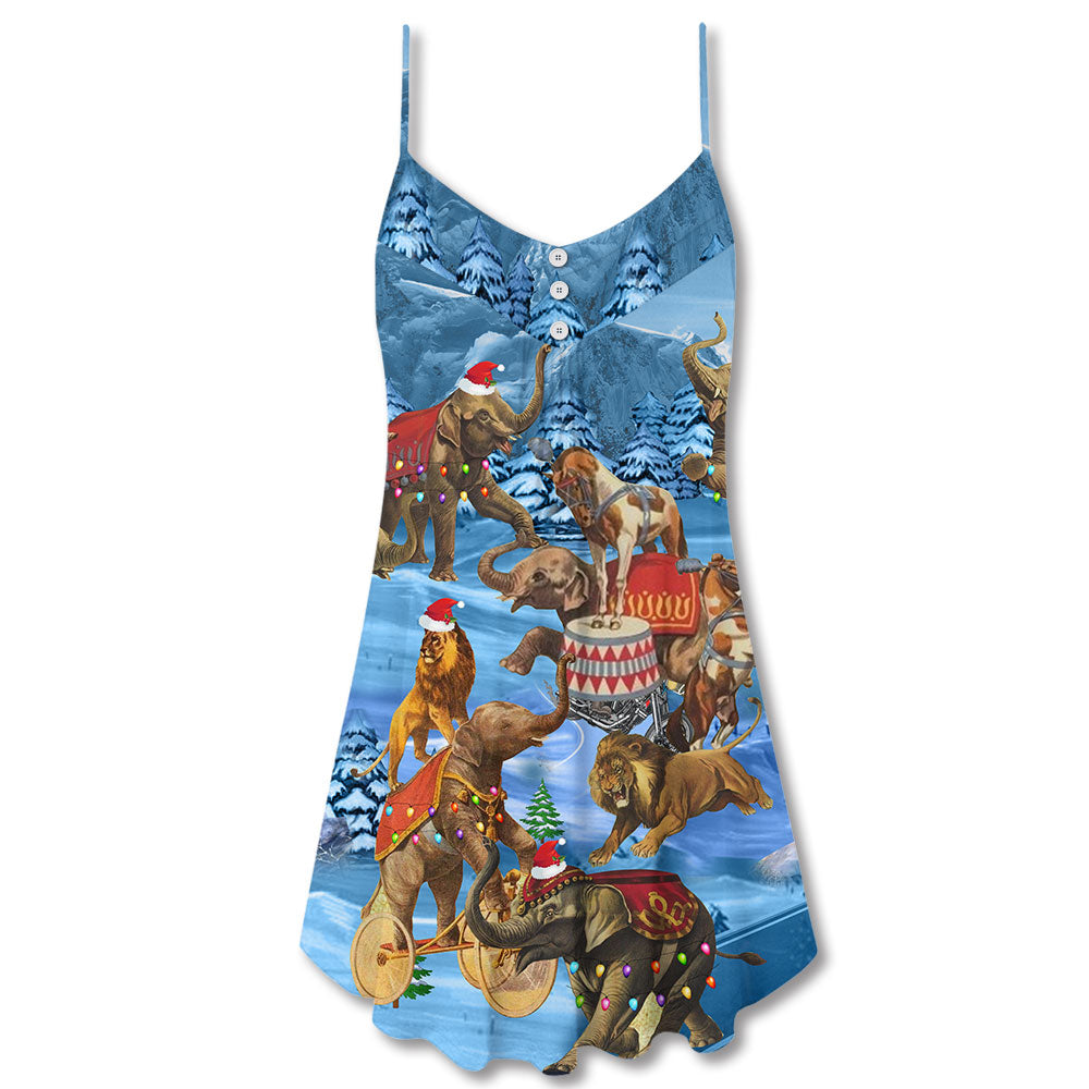Elephant Circus Merry Christmas – Women's Summer Sleeveless V-Neck Camisole Dress