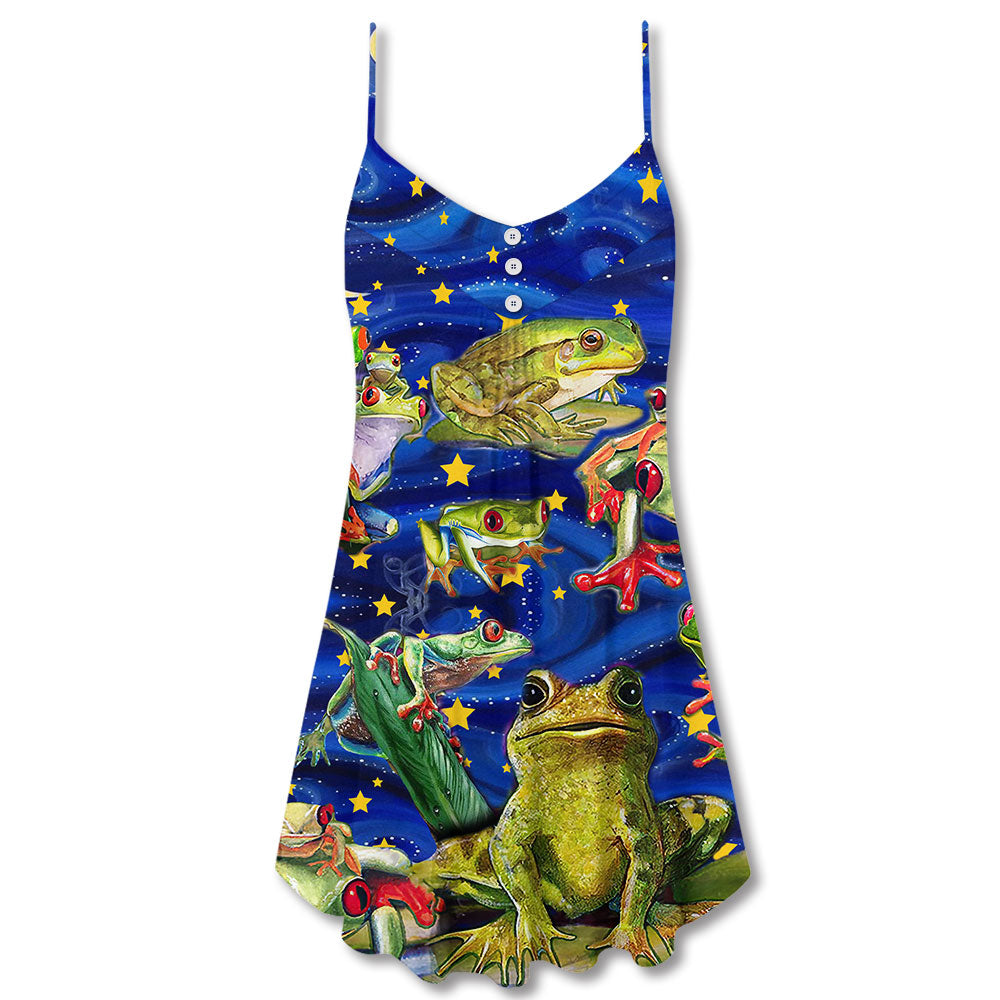 Frog Life Merry Christmas Snow – Women's Summer Sleeveless V-Neck Camisole Dress