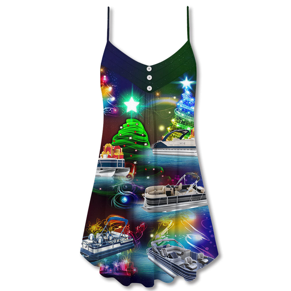 Pontoon Neon Tree Merry Christmas V-Neck Sleeveless Cami Dress For Festive Events And Casual Summer Styling