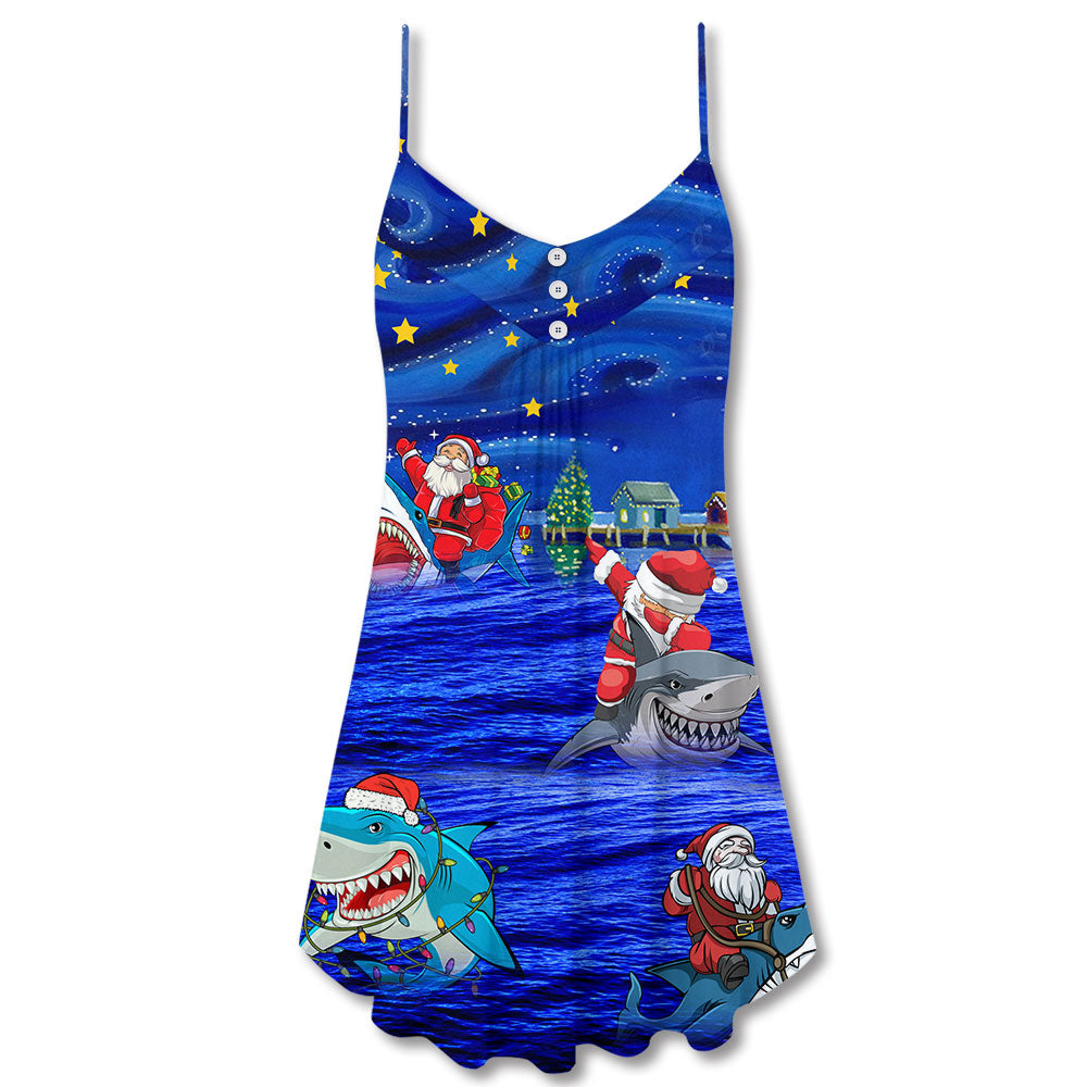 Shark And Santa Funny Holiday – Women's Summer Sleeveless V-Neck Camisole Dress