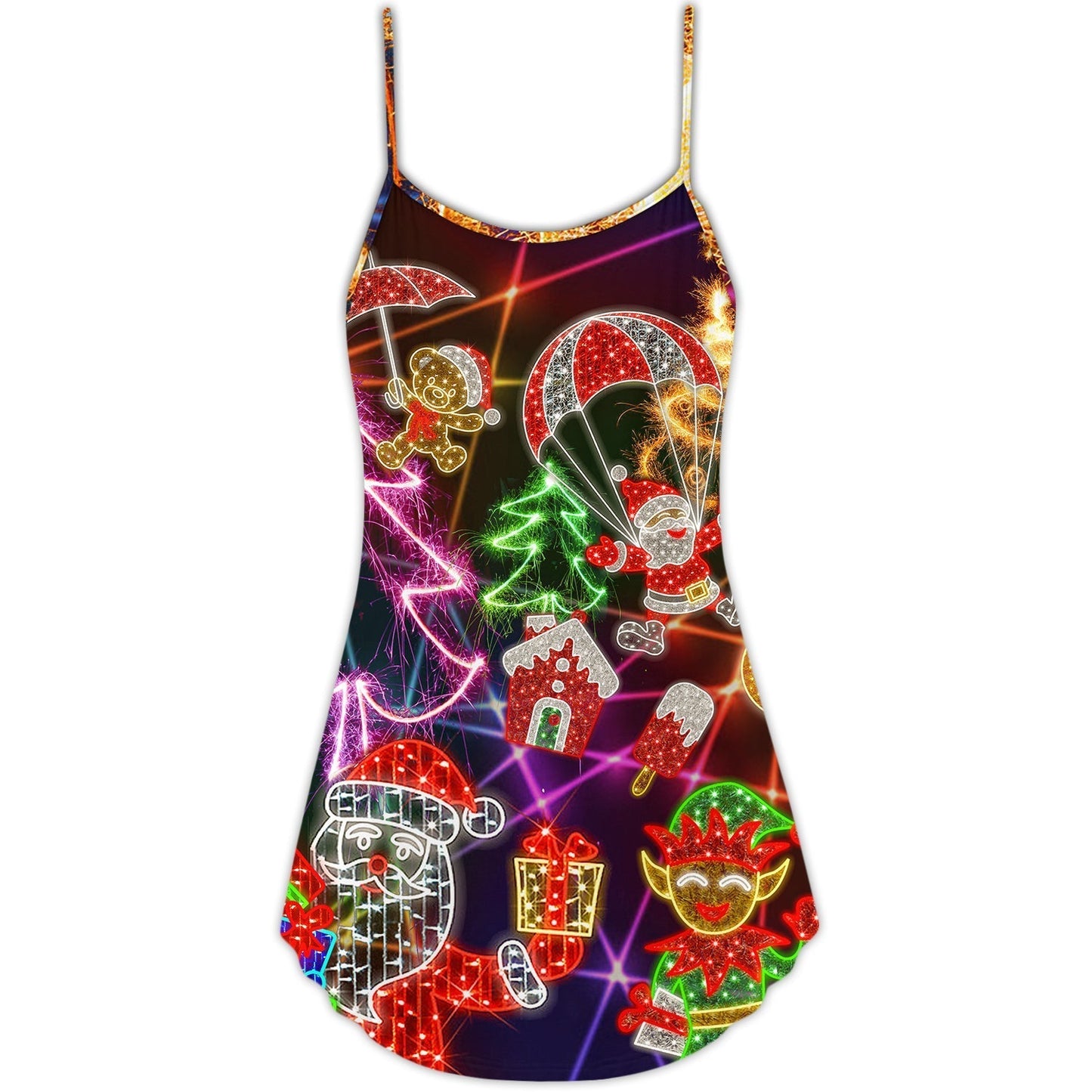 Christmas Santa Tree Elf Gingerbread Neon – Women's Summer Sleeveless V-Neck Camisole Dress