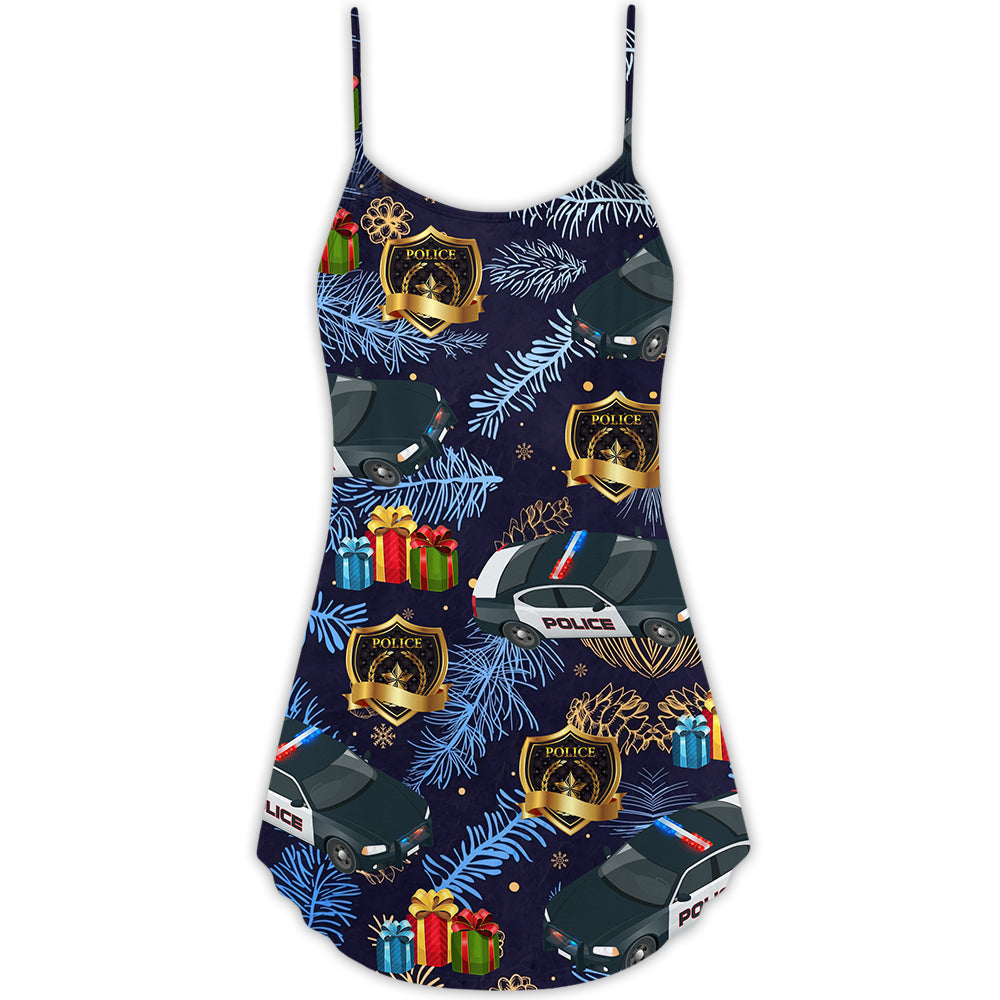 Police Christmas Pattern Merry Holiday – Women's Summer Sleeveless V-Neck Camisole Dress