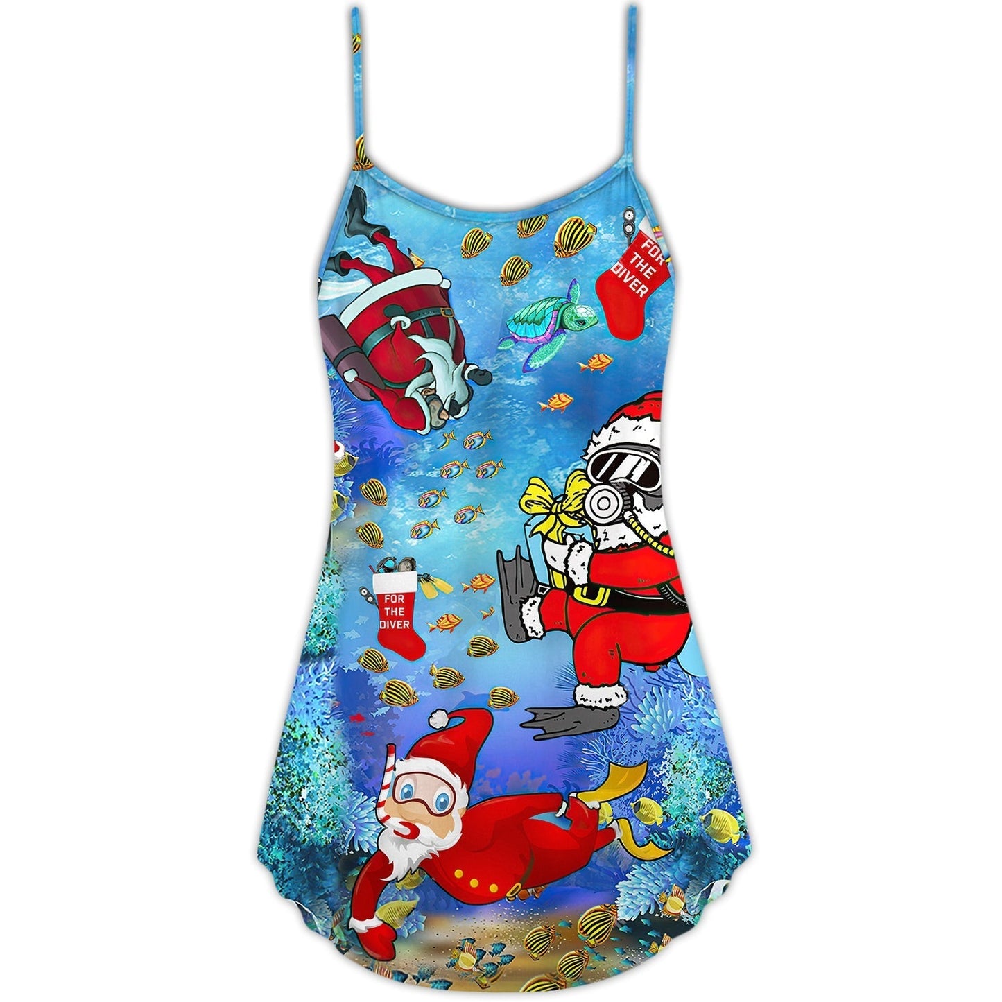 Christmas Santa Diving Funny – Women's Summer Sleeveless V-Neck Camisole Dress