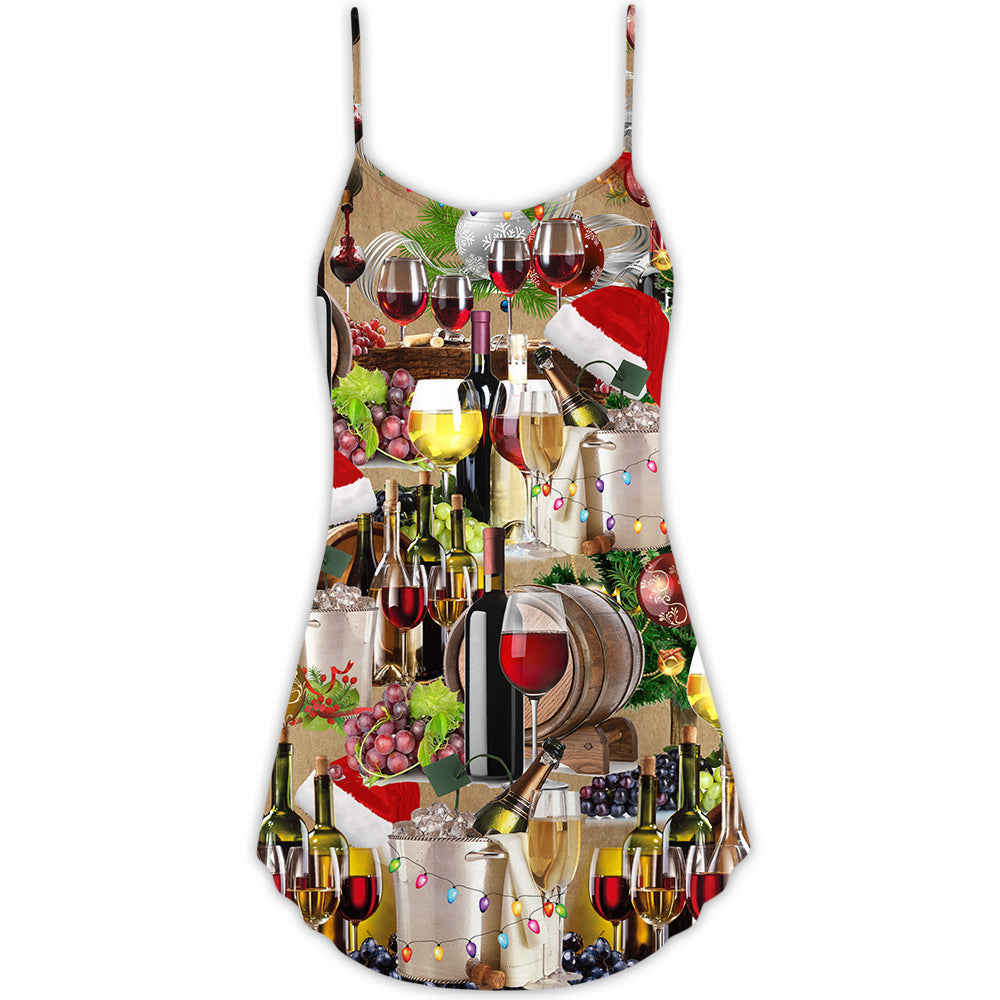 Wine For A Christmas Night – Women's Summer Sleeveless V-Neck Camisole Dress