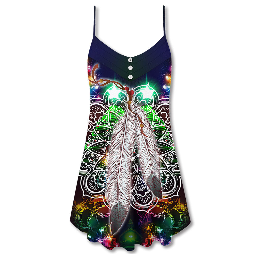 Christmas Feather Mandala Neon Holiday – Women's Summer Sleeveless V-Neck Camisole Dress