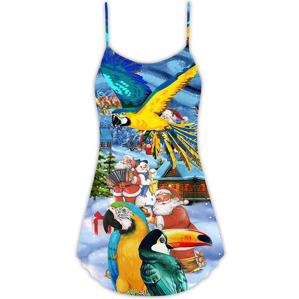 Parrot Beach Christmas Vibes – Women's Summer Sleeveless V-Neck Camisole Dress