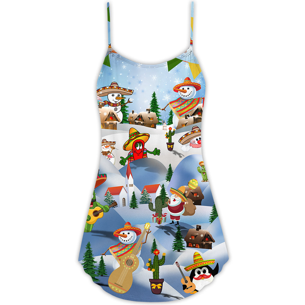 Festive Holiday Greeting Christmas – Women's Summer Sleeveless V-Neck Camisole Dress