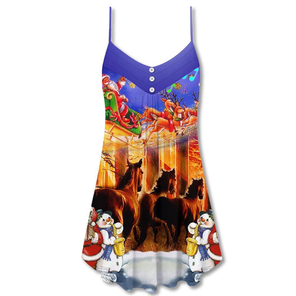 Horse Christmas Santa Theme – Women's Summer Sleeveless V-Neck Camisole Dress
