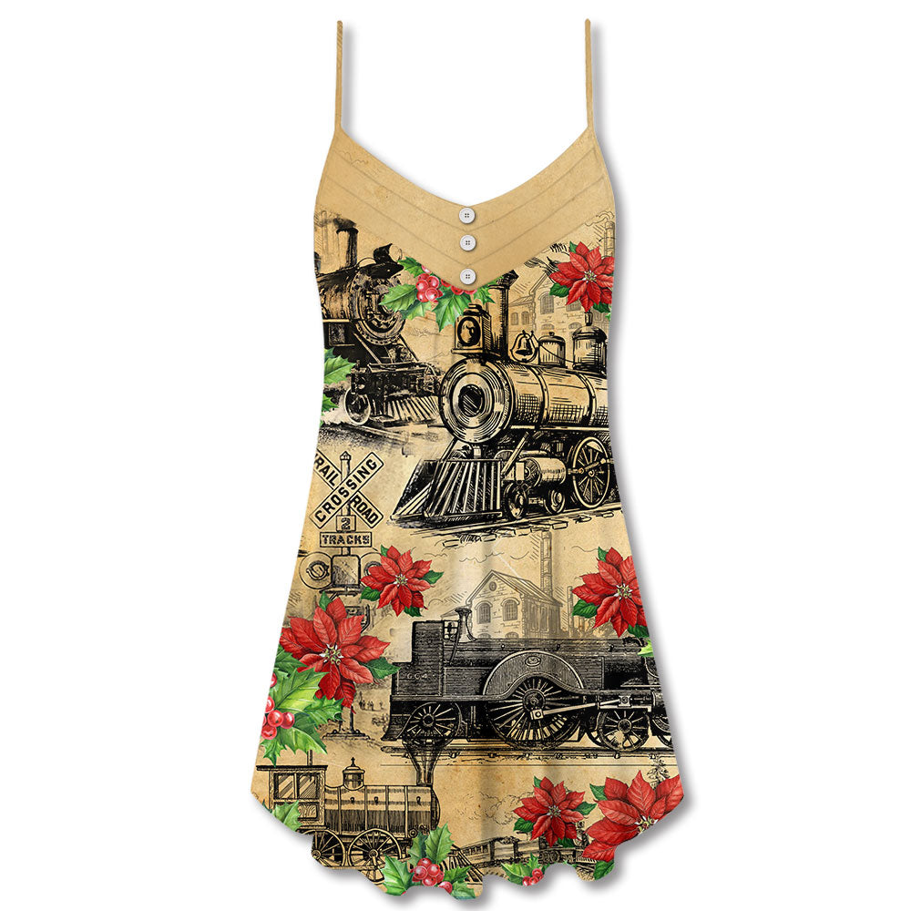 Vintage Train Merry Christmas – Women's Summer Sleeveless V-Neck Camisole Dress