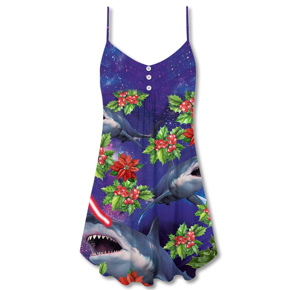 Shark Lazy Eyes Christmas Fun – Women's Summer Sleeveless V-Neck Camisole Dress