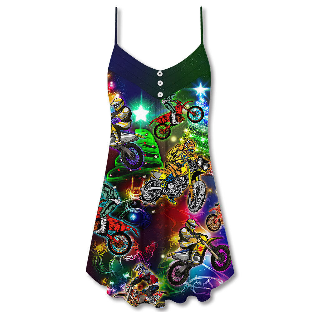 Motorsport Neon Tree Merry Christmas – Women's Summer Sleeveless V-Neck Camisole Dress