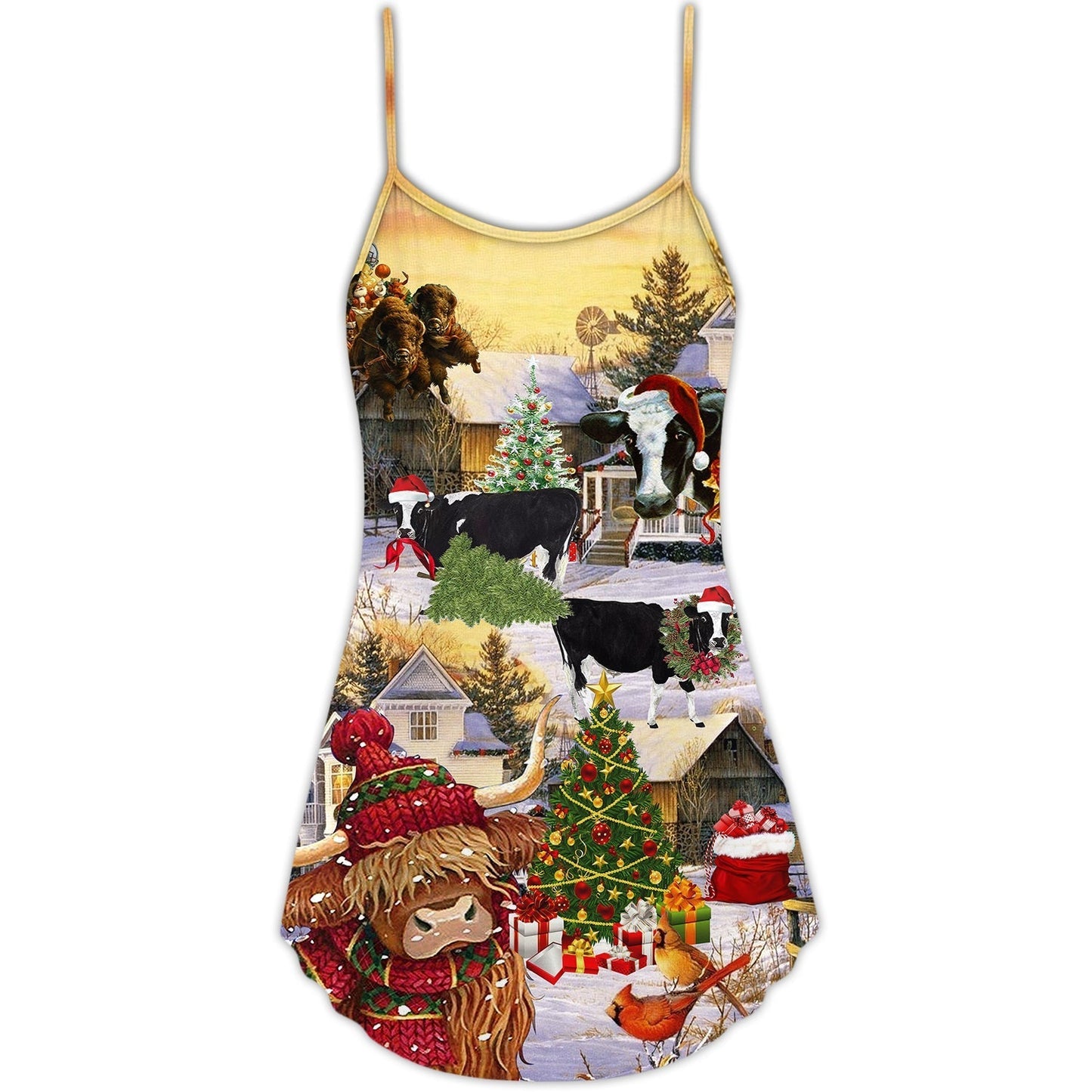 Christmas Cows Love Animals – Women's Summer Sleeveless V-Neck Camisole Dress