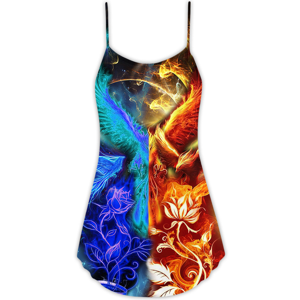 Phoenix Opposite Life Symbol – Women's Summer Sleeveless V-Neck Camisole Dress
