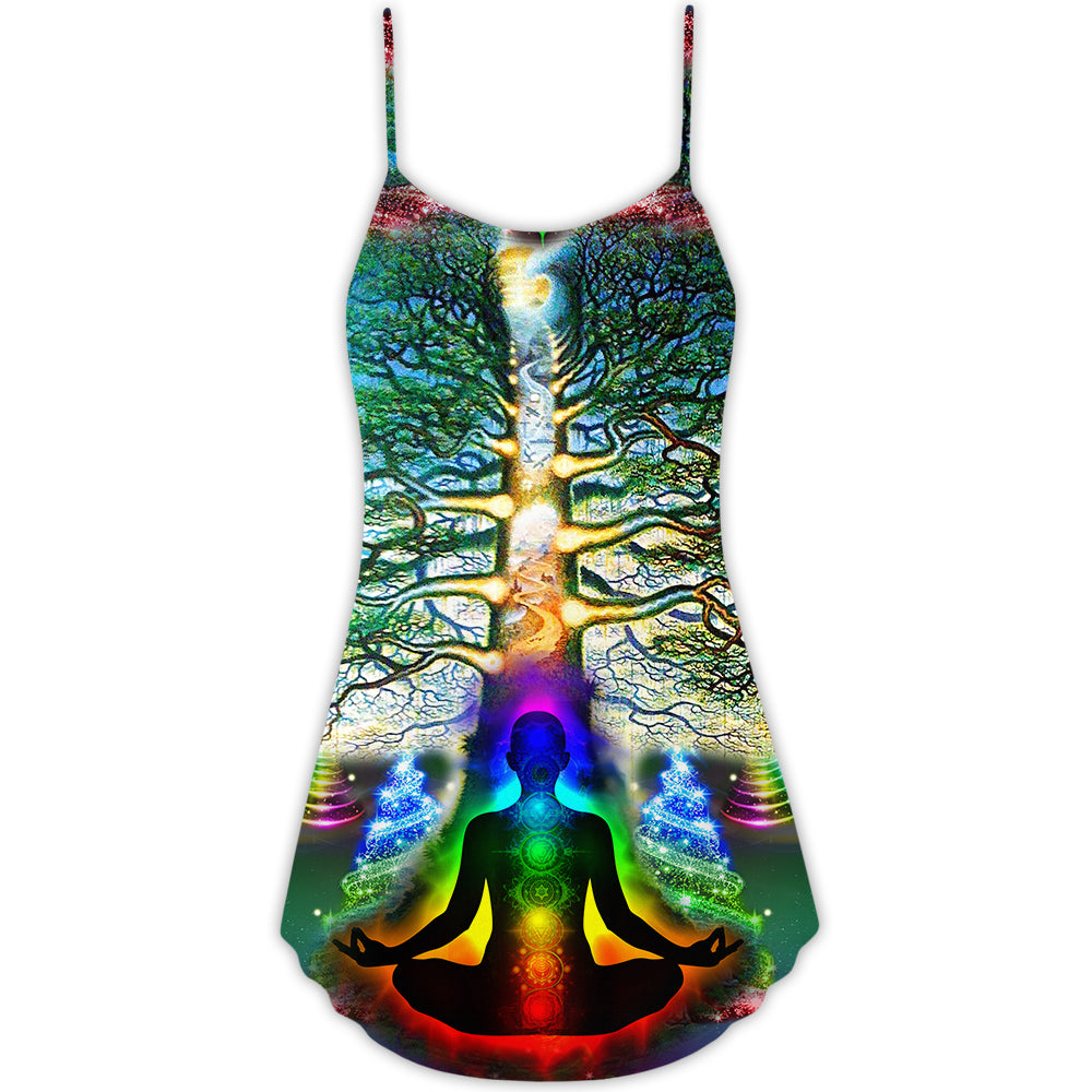 Yoga Tree Of Life Christmas – Women's Summer Sleeveless V-Neck Camisole Dress
