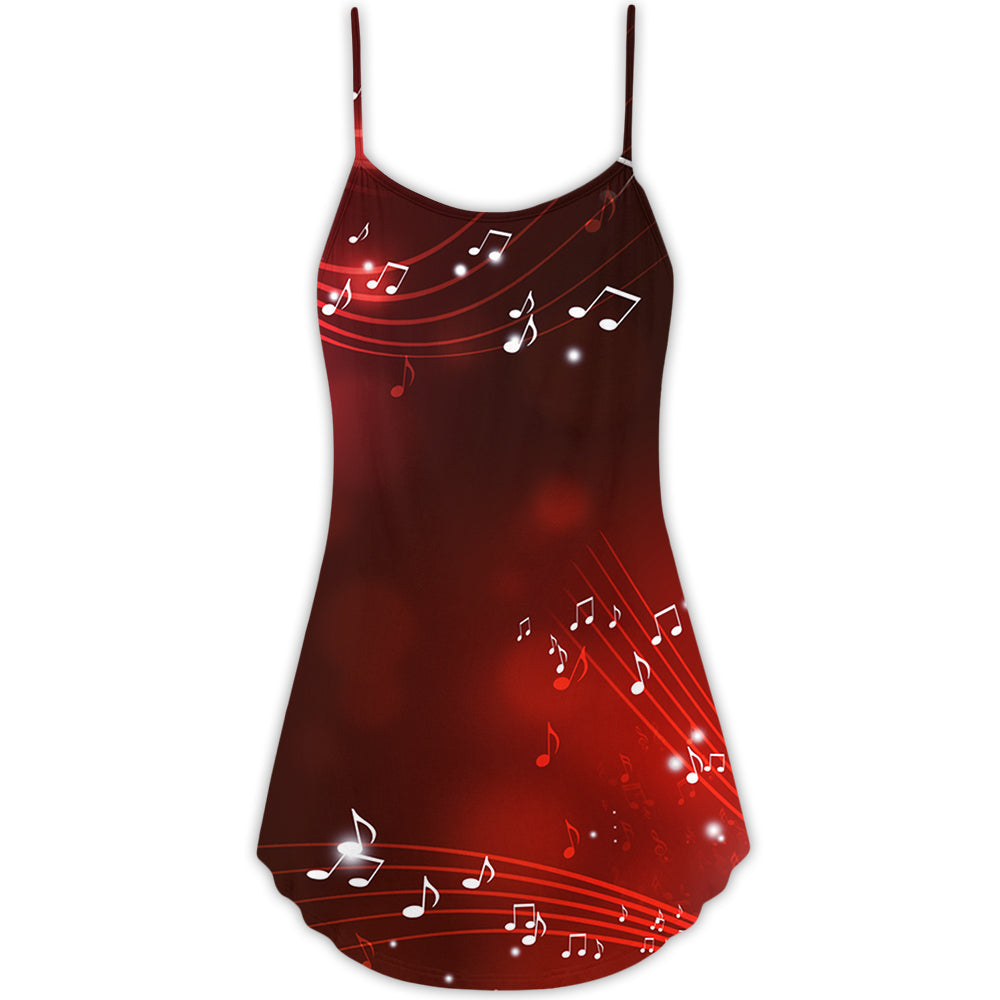 Music Notes Blurry Lights Dark Red – Women's Summer Sleeveless V-Neck Camisole Dress