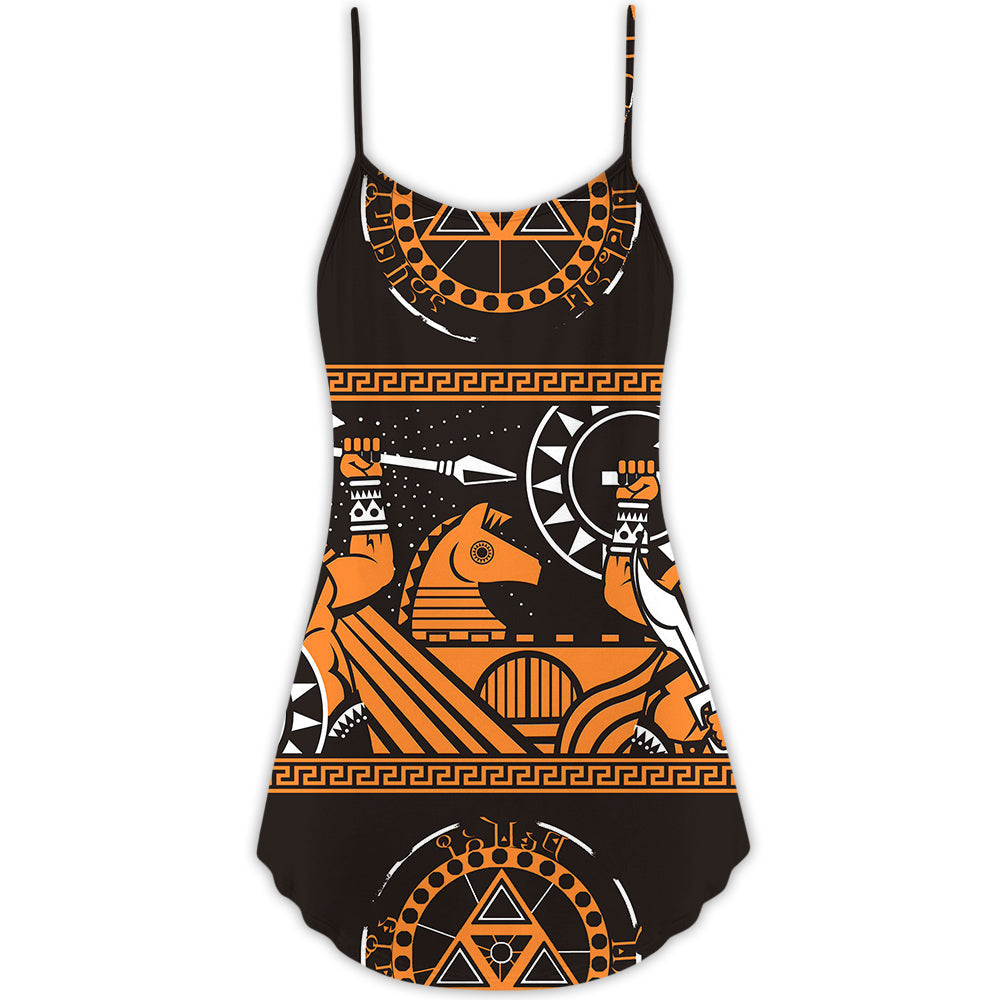 Warrior Spartan Pattern Basic – Women's Summer Sleeveless V-Neck Camisole Dress