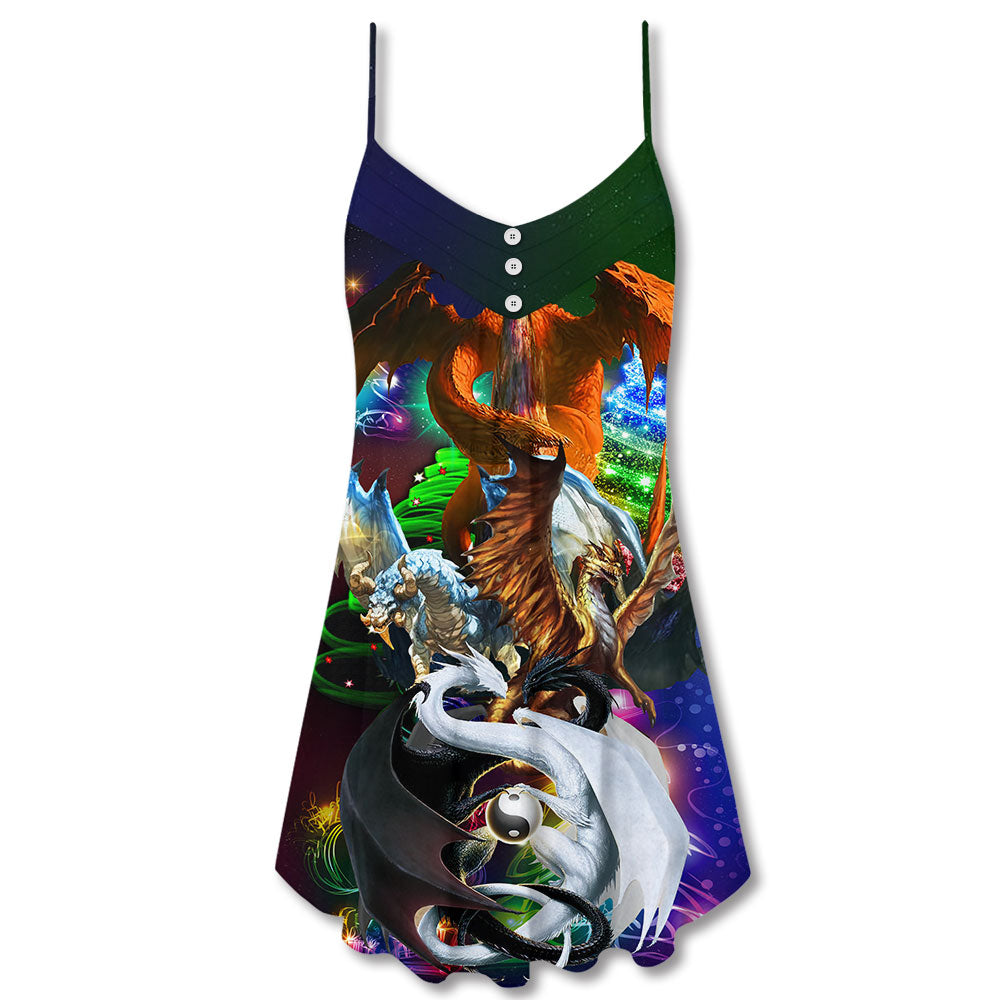Christmas Dragon Holiday Theme – Women's Summer Sleeveless V-Neck Camisole Dress