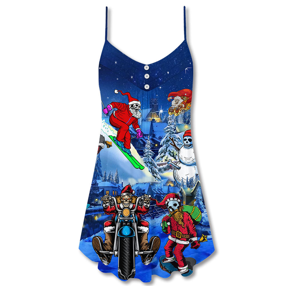 Christmas Skull Holiday Theme – Women's Summer Sleeveless V-Neck Camisole Dress