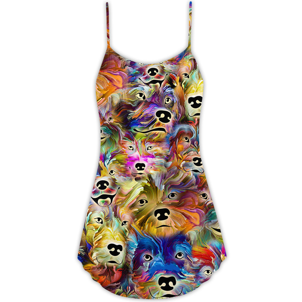 Dog Painting Memory Art Style – Women's Summer Sleeveless V-Neck Camisole Dress