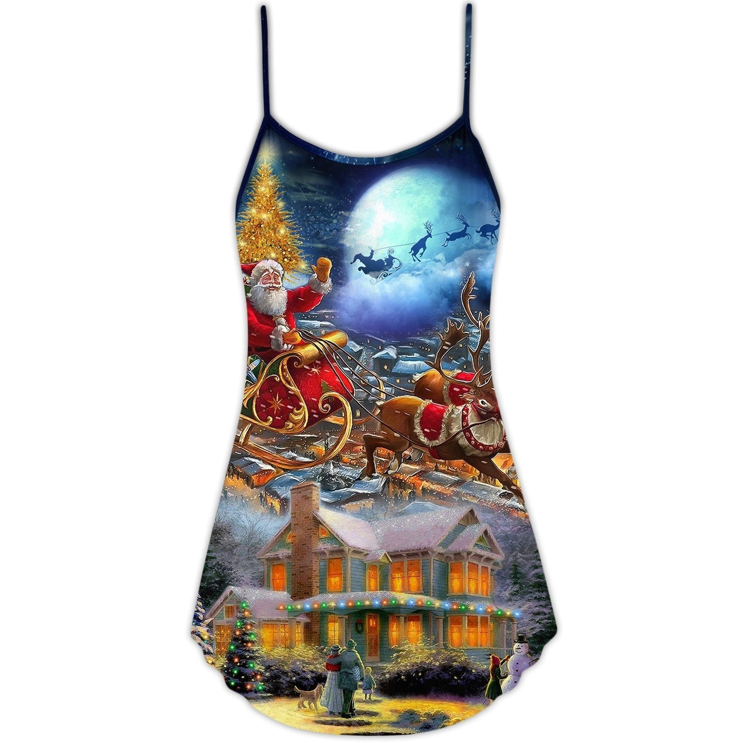 Christmas Santa Snowman Family Love – Women's Summer Sleeveless V-Neck Camisole Dress
