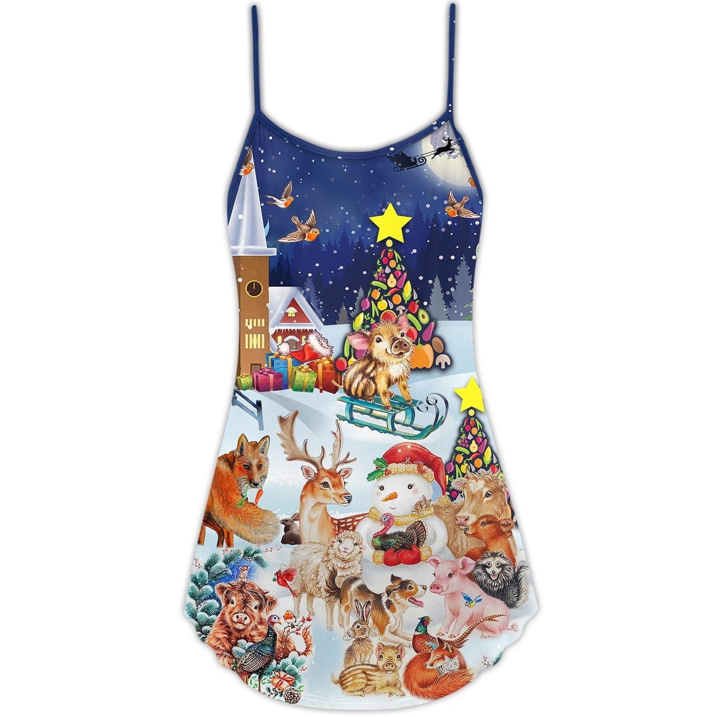 Christmas Happy Animals Funny Love – Women's Summer Sleeveless V-Neck Camisole Dress