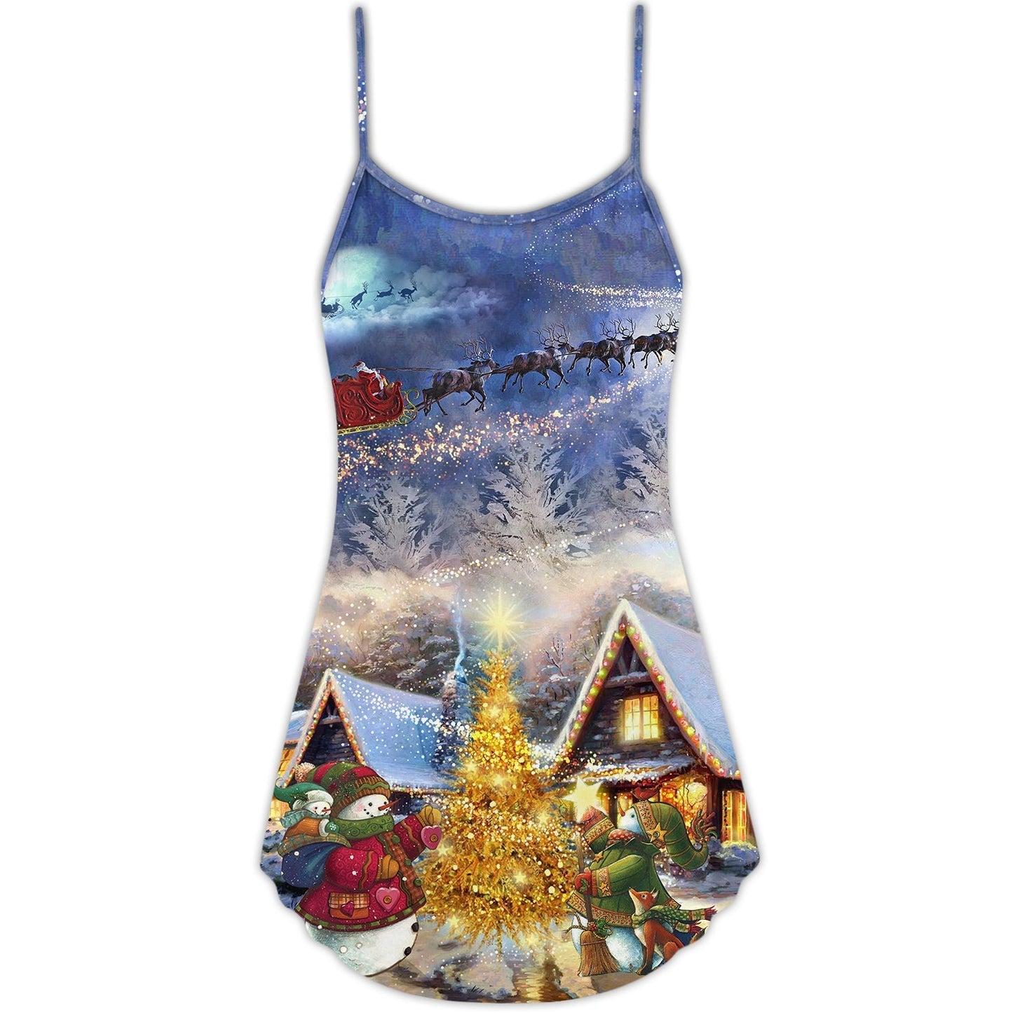 Christmas Santa Reindeer Snowman Family Love – Women's Summer Sleeveless V-Neck Camisole Dress