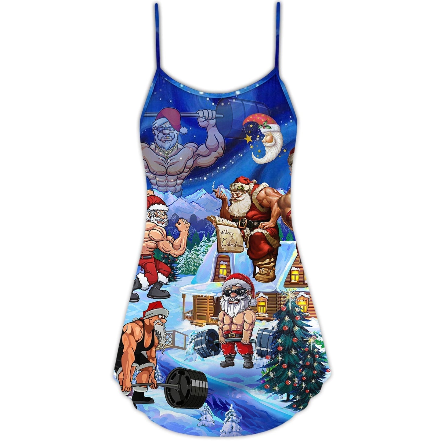 Christmas Funny Santa Strong Style – Women's Summer Sleeveless V-Neck Camisole Dress