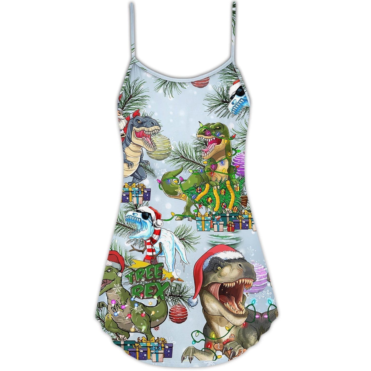 Christmas Dinosaurs Merry Xmas – Women's Summer Sleeveless V-Neck Camisole Dress