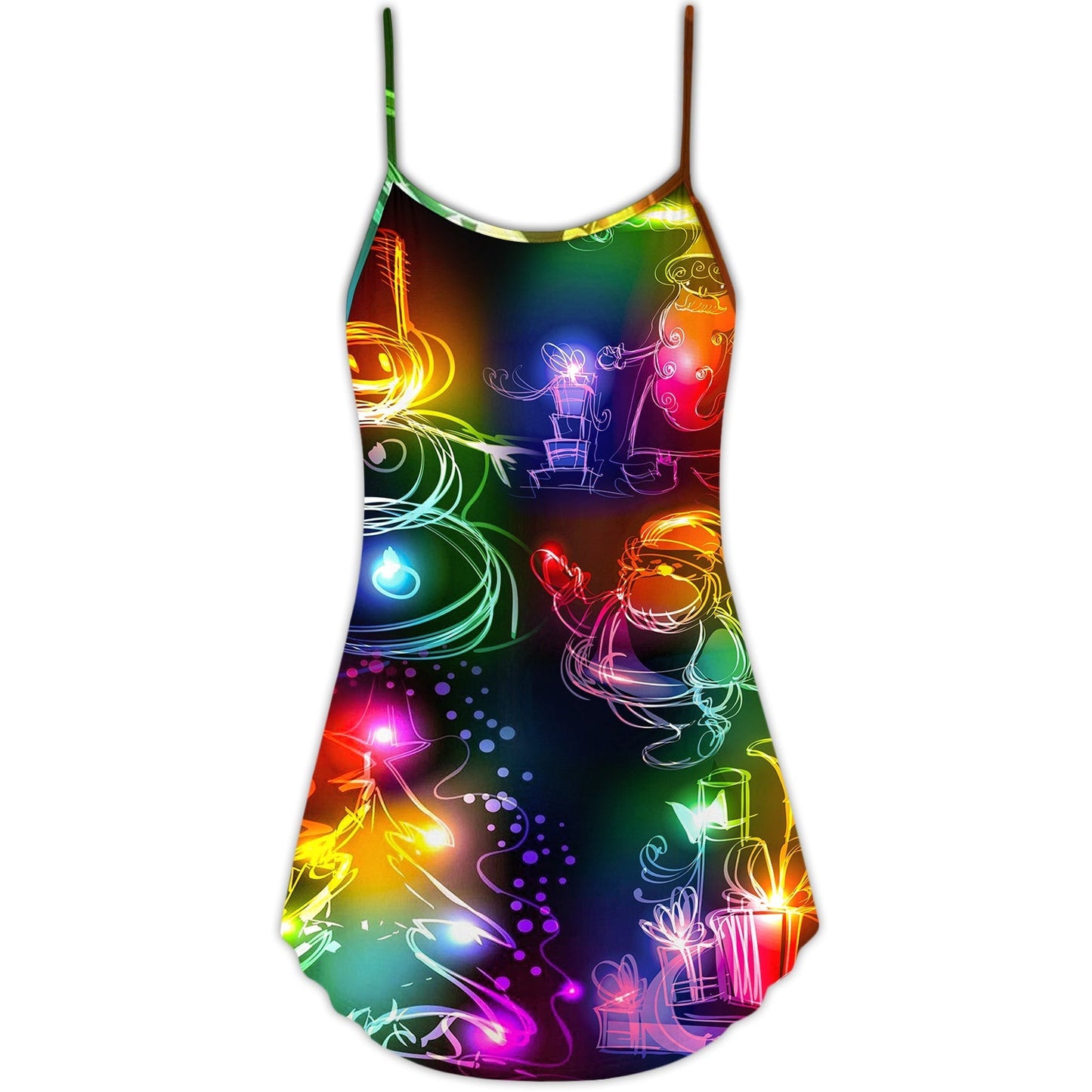 Christmas Santa Tree Snowman Neon V-Neck Sleeveless Cami Dress For Festive Events And Casual Summer Styling