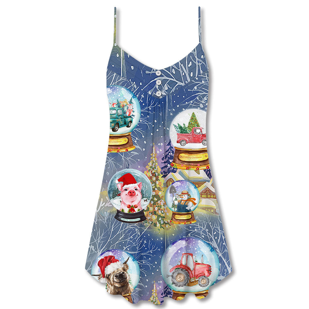 Farm Santa Merry Christmas Snow – Women's Summer Sleeveless V-Neck Camisole Dress