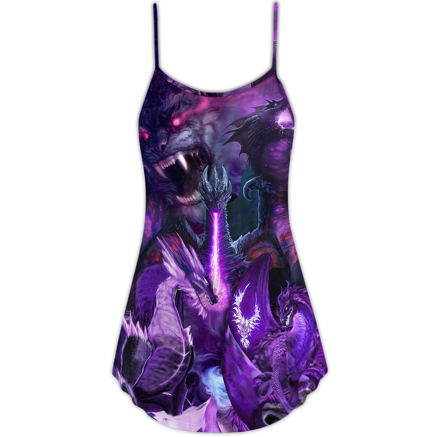 Dark Purple Dragon Lightning V-Neck Sleeveless Cami Dress For Beach Trips Parties And Relaxed Warm Weather Style