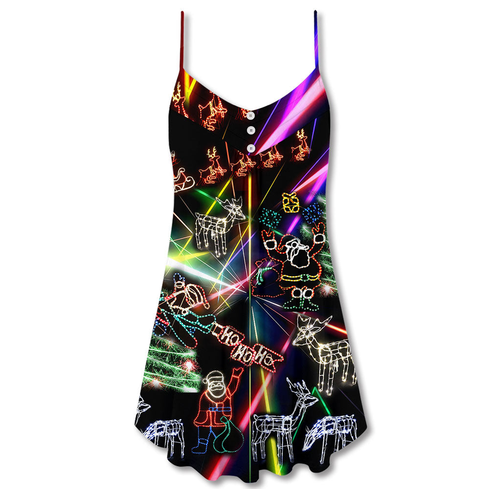 Christmas Tree Neon Snowman V-Neck Sleeveless Cami Dress For Festive Events And Casual Summer Styling