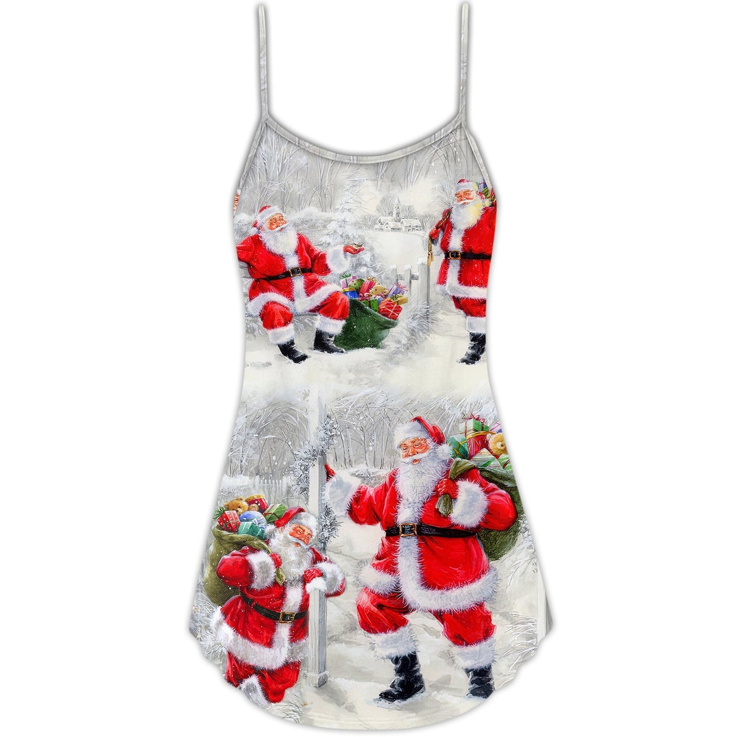 Santa Always With You V-Neck Sleeveless Cami Dress For Vacations Parties And Expressive Warm Weather Styling